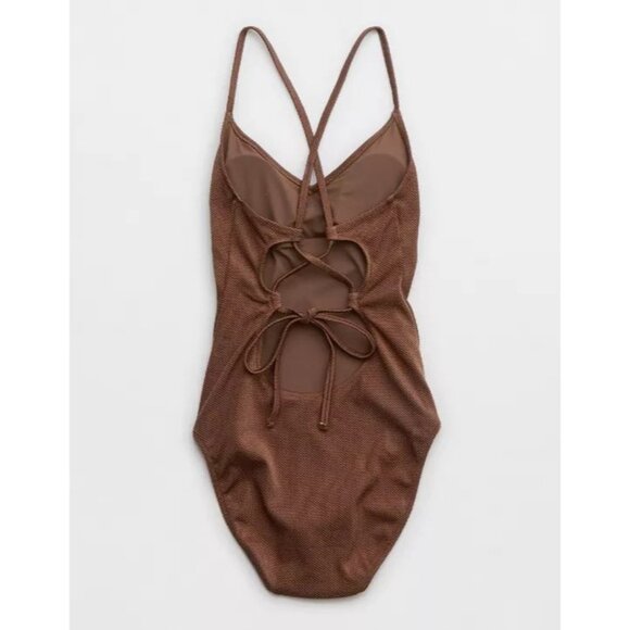 Aerie NWT Shine Pique Strappy Back One Piece Swimsuit in Bundle size XL - Picture 9 of 9